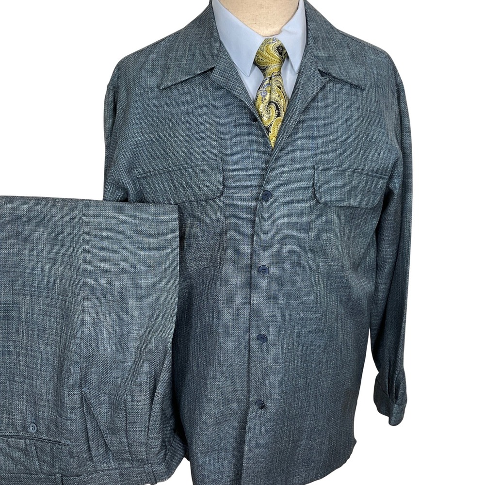 Pronti by Phita Suit Mens Large Blue Sharkskin Walking Streetwear‎ Hip Hop